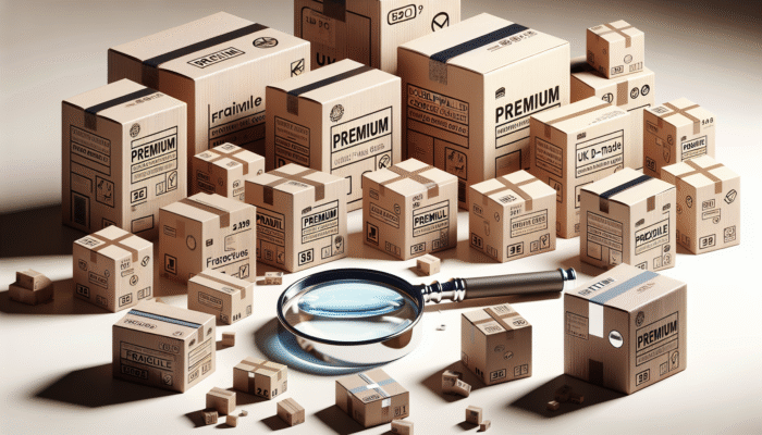 Packing Fragile Items For Clearance: Stack of premium, double-walled UK-made cardboard boxes labeled "Fragile", inspected for damage.