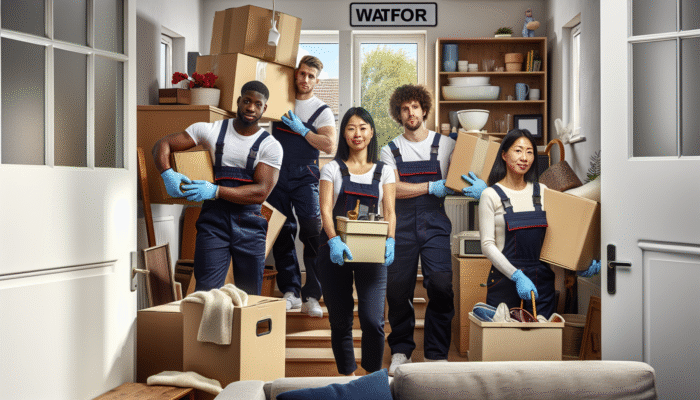 Watford House Clearance: A professional team clearing furniture and items from a cluttered Watford home for relocation or fresh start.