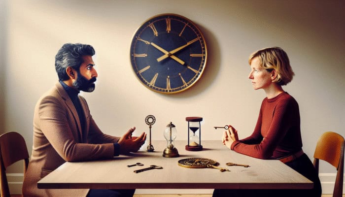Clearing a UK Rental Legally: UK landlord and tenant signing an assured shorthold tenancy agreement at a wooden table with documents and a six-month clock.