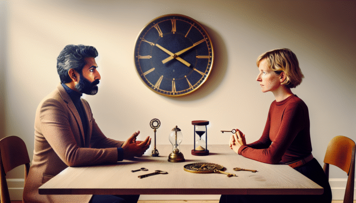 Clearing a UK Rental Legally: UK landlord and tenant signing an assured shorthold tenancy agreement at a wooden table with documents and a six-month clock.