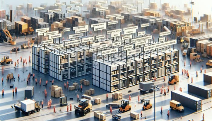 Adaptable modular storage units at a clearance site, customized for various tools, enhancing productivity.