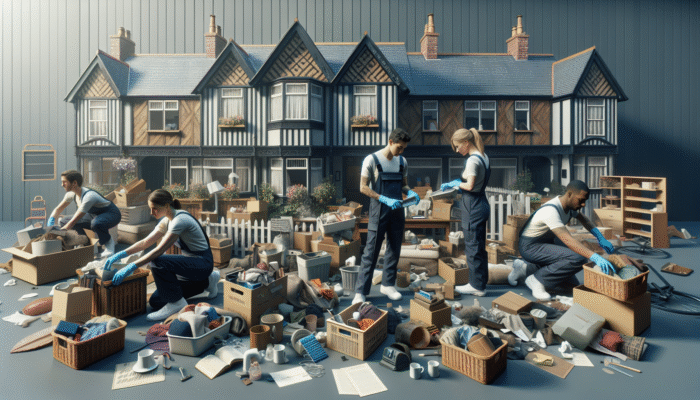 House Clearance in Chester: Professional team clearing cluttered home in Chester, packing and removing items for swift property transition.