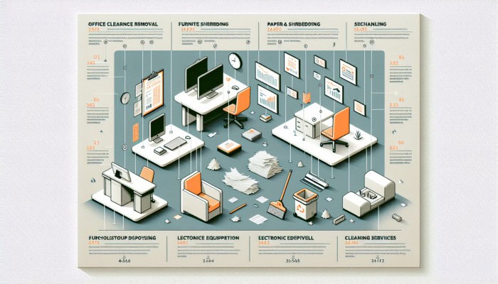 Infographic showing average costs of office clearance services with modern design on white background.