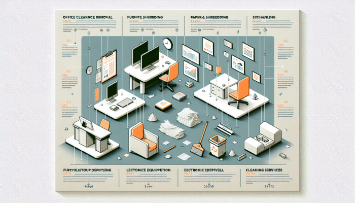 Infographic showing average costs of office clearance services with modern design on white background.