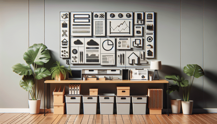 A variety of essential sorting tools including bins, labels, and organizers on a table in a modern setting.