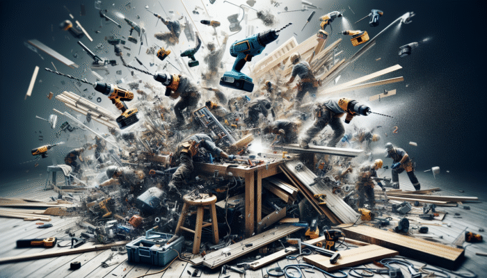 A workbench with power tools like drills, saws, and sanders used for efficient house clearance.