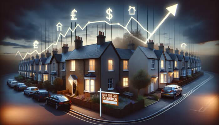 Graph illustrating UK house clearance market price changes with economic indicators and conditions.