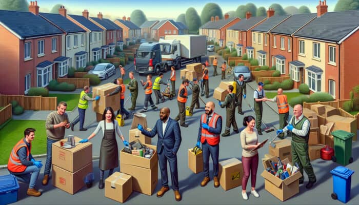 A local UK clearance team efficiently clearing a home, offering personalized services and negotiating prices with clients.