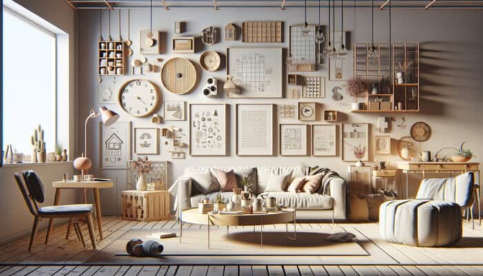A minimalist living room in Sheffield with budget-friendly, second-hand, and DIY decor, creating a warm, inviting space.