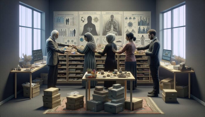 Bereavement Safety For UK Clearance: A compassionate team sorting personal items in a somber room, providing emotional support during bereavement clearance.