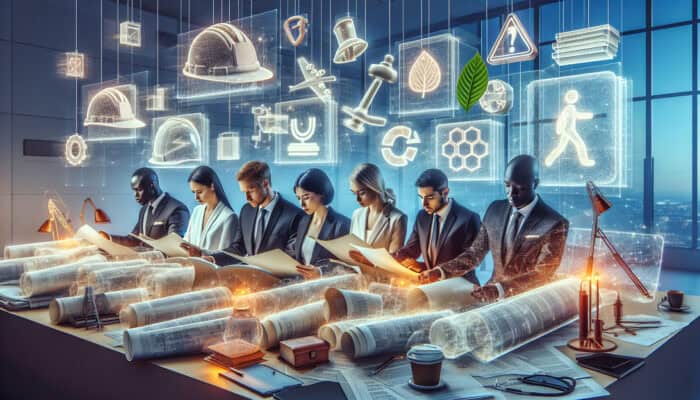 How to Comply with UK Clearance Laws: Professionals reviewing UK clearance law documents in an office, surrounded by industry symbols.