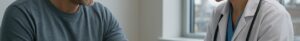 Doctor performing testosterone blood test on man in modern Corby UK clinic with vials visible.