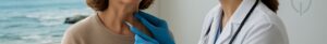 Resident receiving thyroid blood test at serene Newport coastal clinic with ocean views