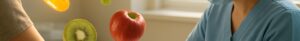 Nurse draws blood for vitamin deficiency test in sunlit Colchester clinic with fruits and capsules nearby