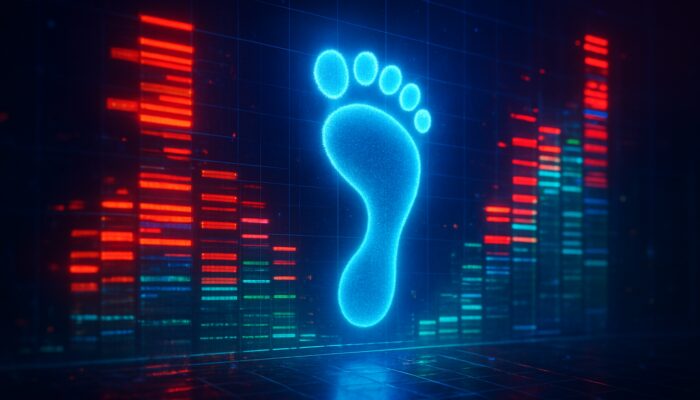 Cyberpunk-style footprint chart displaying bid-ask volume clusters and market imbalances on trading screen.