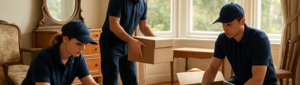 Professional team clearing Victorian home in Bromley, sorting heirlooms for probate house clearance.