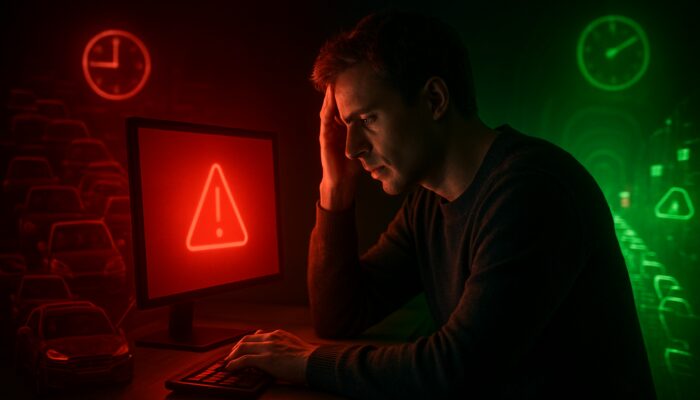 Stressed developer facing red rate limit exceeded error transforming into green API solutions path