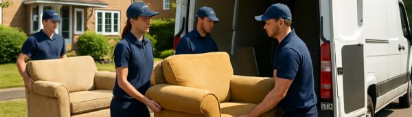 Professional team clearing furniture from Sutton house into van for property clearance