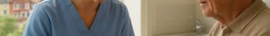 Nurse performing finger-prick diabetes blood test on elderly patient in bright Ashford clinic