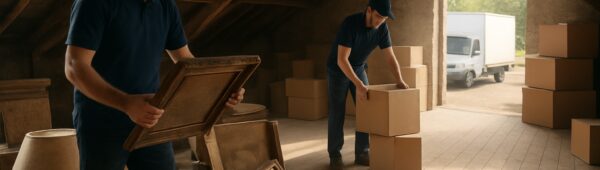 Expert loft clearance team in Bromley sorting attic clutter into clean empty space with removal vans.