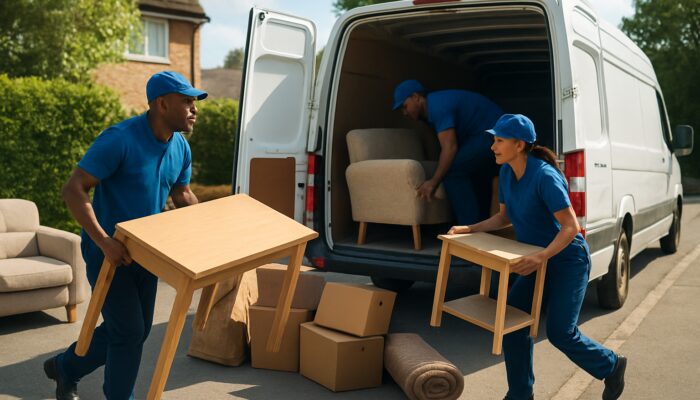 Efficient team clearing furniture from Croydon house into van for quick property clearance