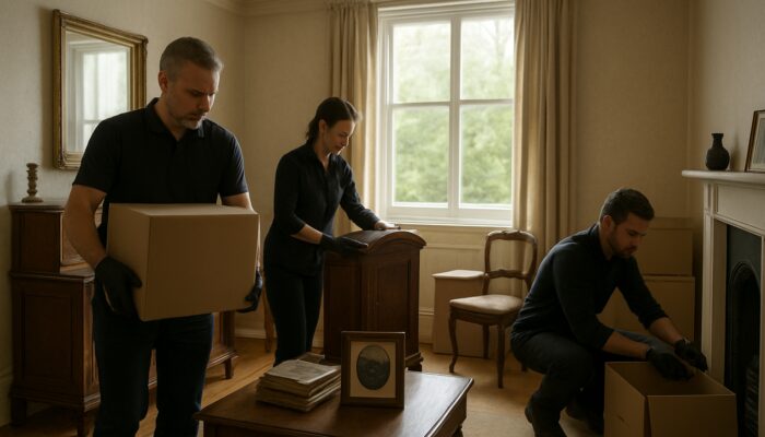 Haringey experts sorting antiques during organized probate house clearance in Victorian home