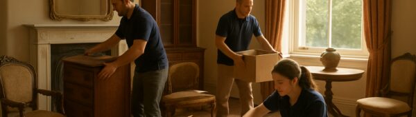 Haringey experts sorting vintage furniture and heirlooms during probate house clearance in Victorian room