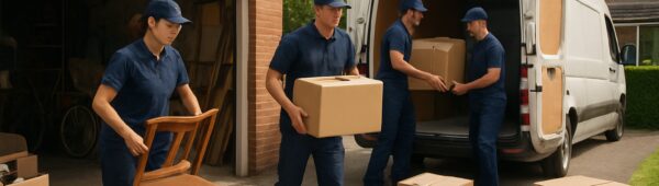 Professional team clearing cluttered Hillingdon garage, loading furniture and boxes into van efficiently
