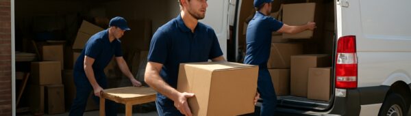 Professional team clearing cluttered Hillingdon garage, loading furniture into van for fast reliable service.