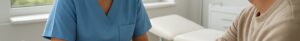 Nurse drawing blood for cholesterol test in bright modern Chelmsford clinic with Essex view