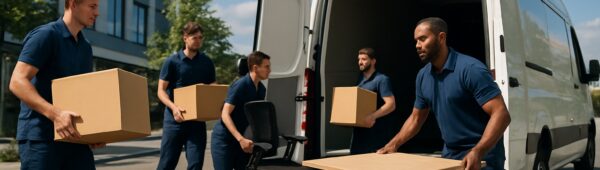 Efficient workers loading office desks and chairs into van for fast affordable Haringey clearance